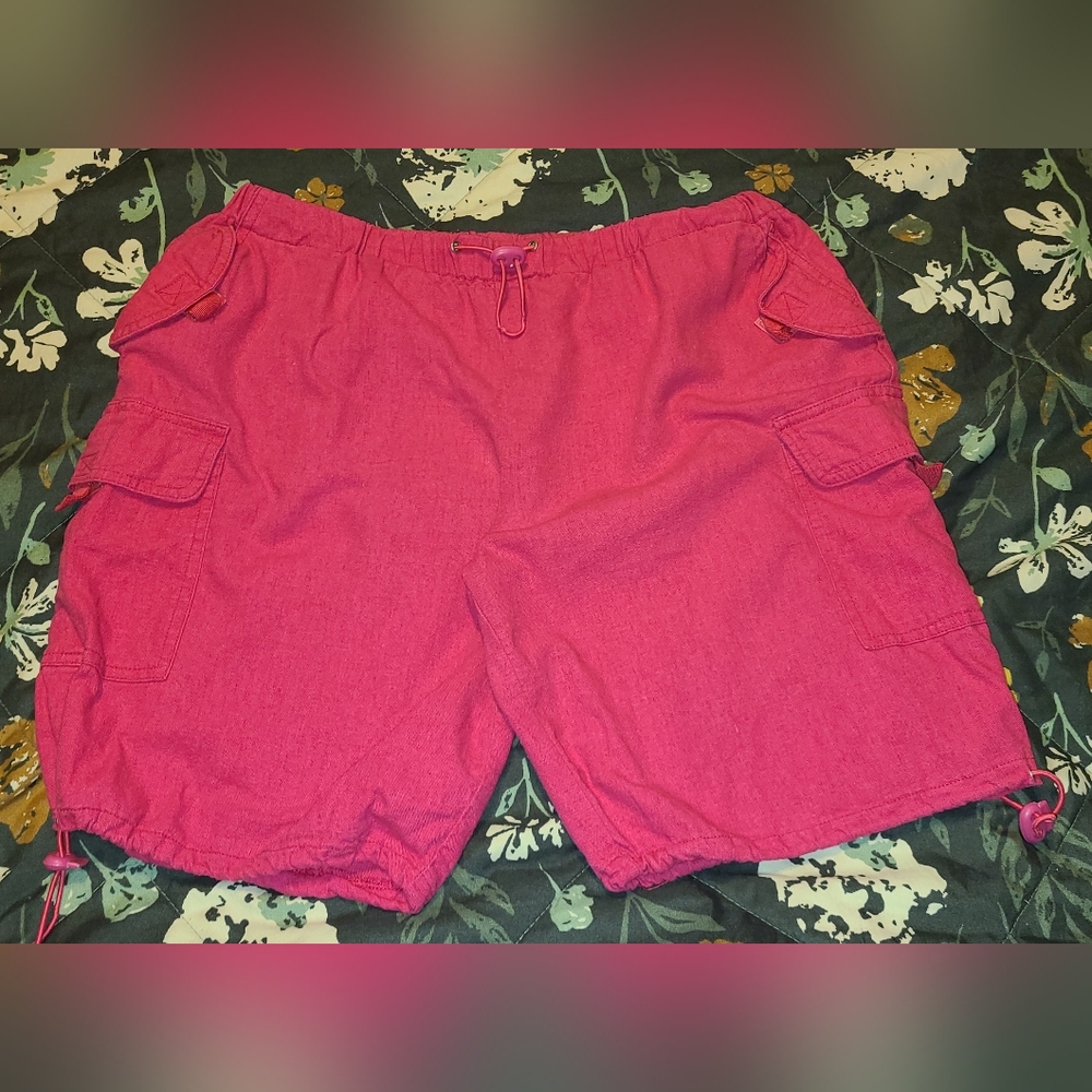 Connection 18 Bright Pink Cargo Shorts Sz M Linen Rayon